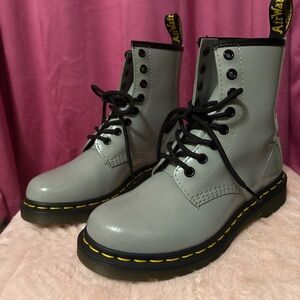 Dr. Martens Light Gray Combat Boots with Black Accents